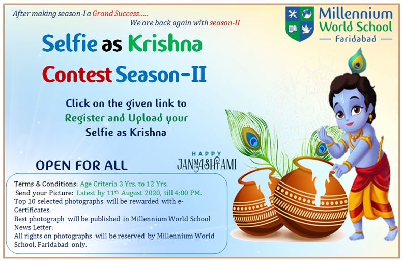 Click on the given link to Register and Upload your Selfie as Krishna - https://forms.gle/Nb9QEk3gowTTj6Sf8